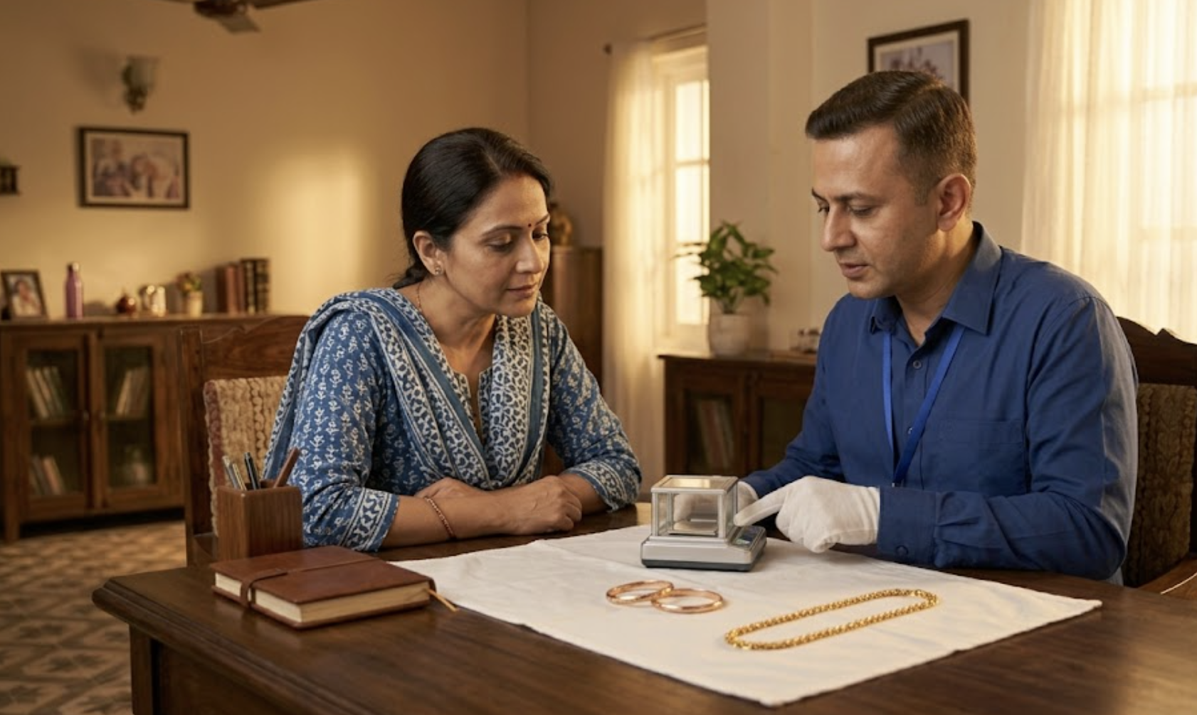 Woman selling gold at home through doorstep gold selling service AsliValue