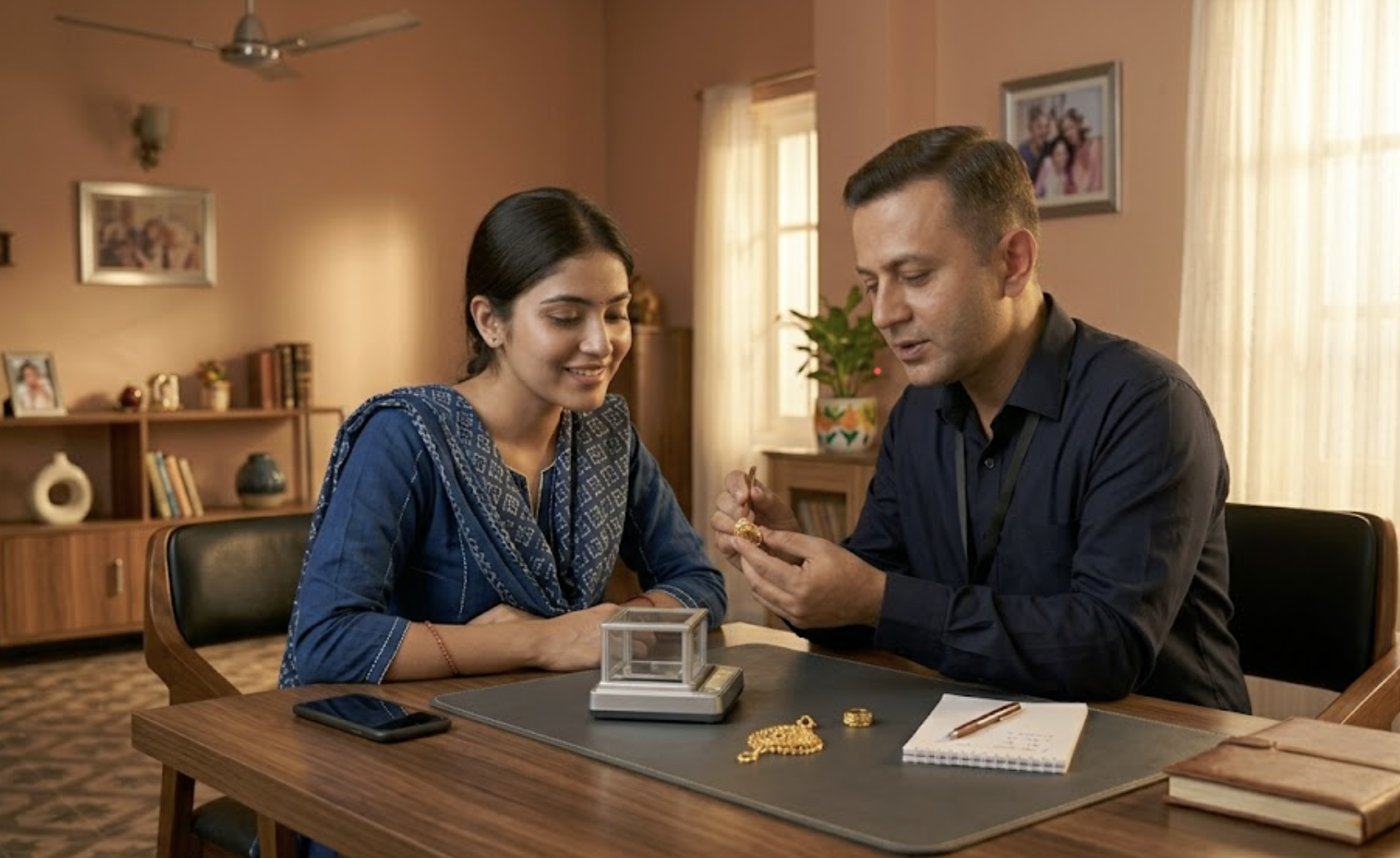 First-time gold seller asking questions during doorstep gold buying visit